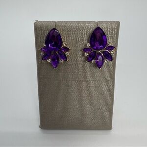 Small Amethyst Purple Crystal Flower Stud Bridal Wedding Prom Pageant Earrings